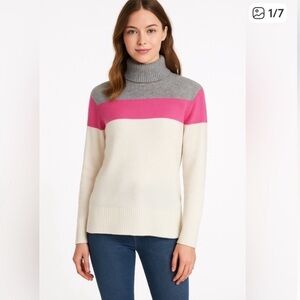 COURT & ROWE Colorblock Alpaca/Wool Blend Turtleneck Sweater - Gray, Pink, Cream